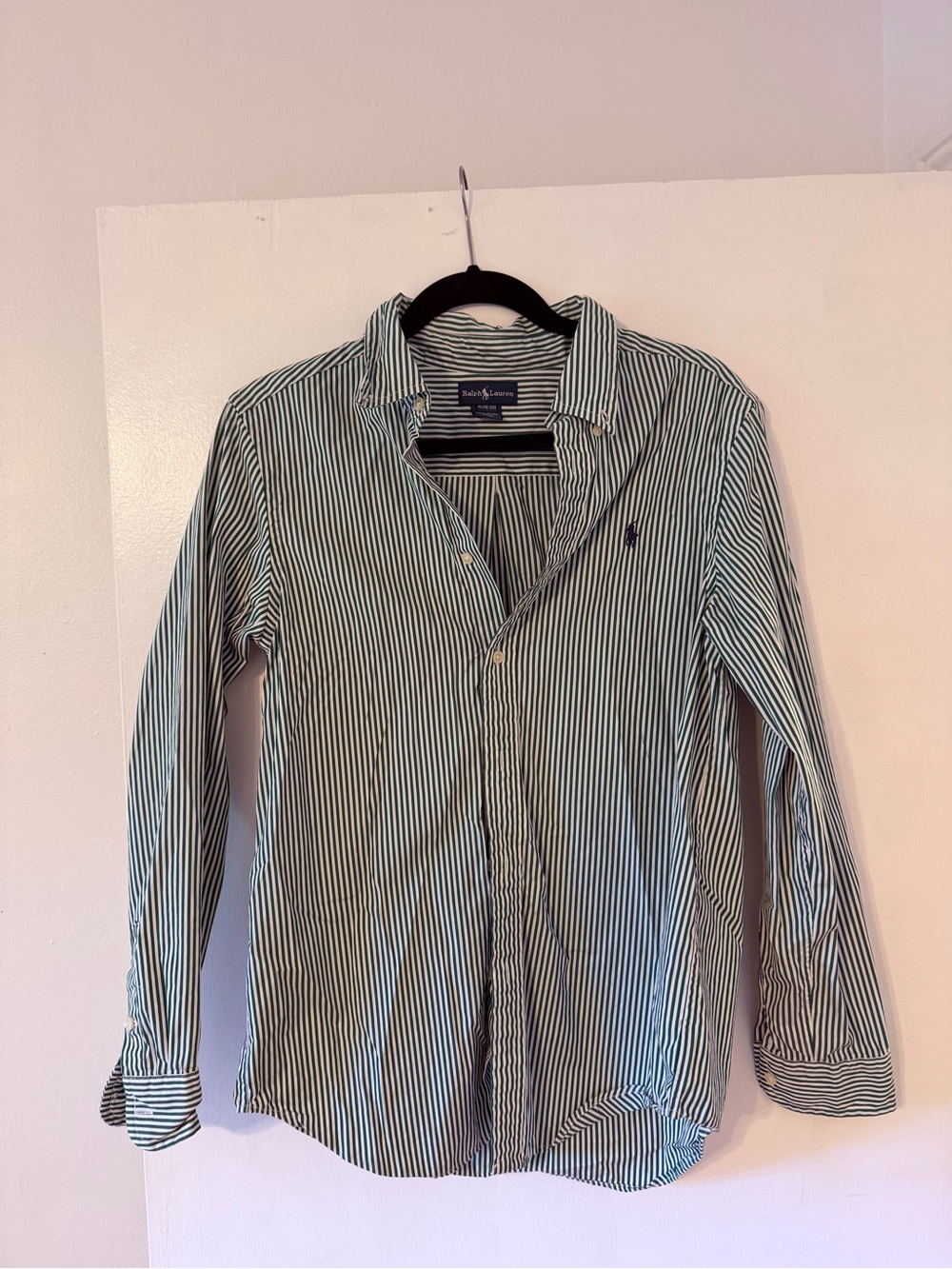 Ralph Lauren Green and White Striped Oxford Button-Down Shirt